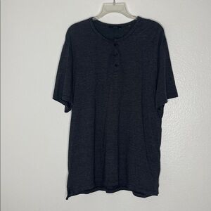 Vince Mens Size Large Gray Black Mini Striped Short Sleeve Henley Tee